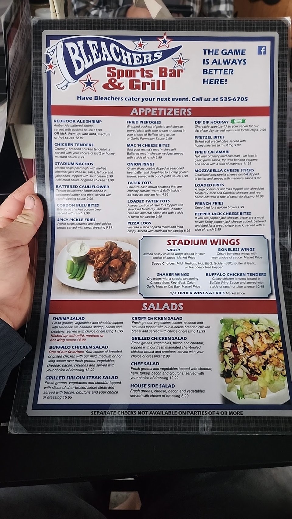 Menu layout for pub food and draft beer.