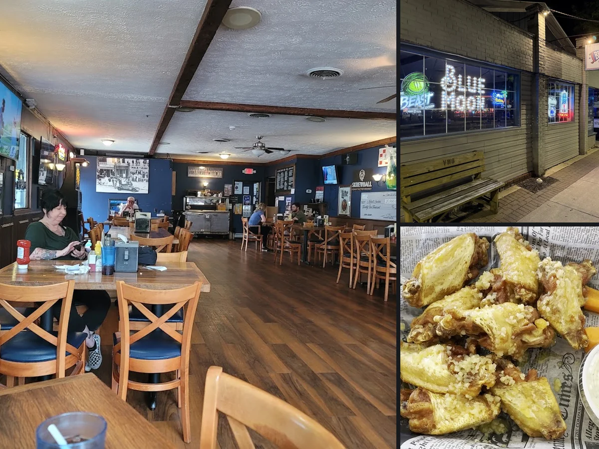 American bar and grill interior with TVs.